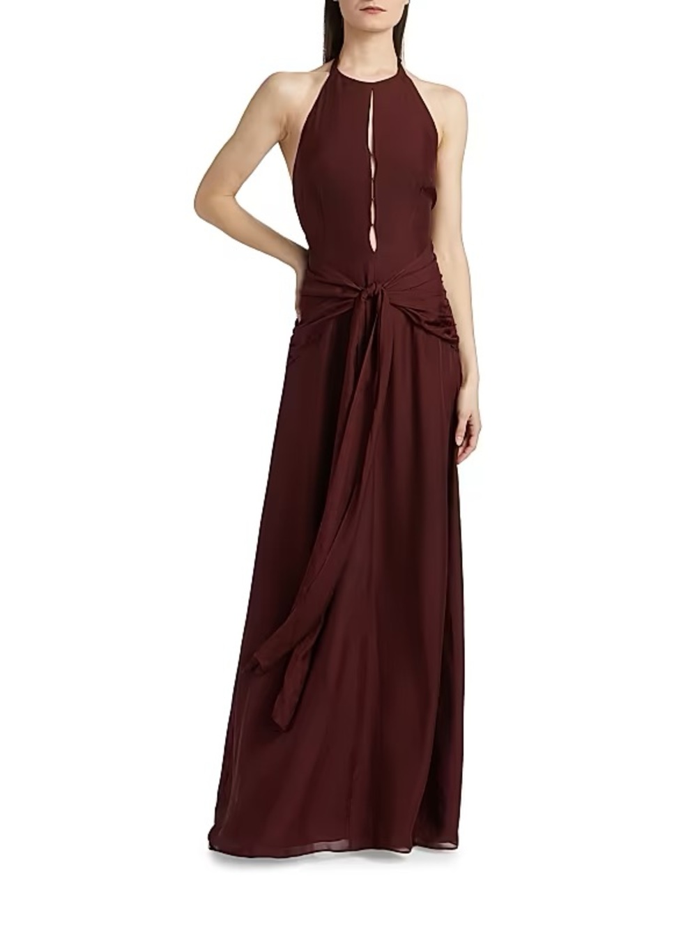 Ayva Silk-Chiffon Halterneck Gown (Wine)